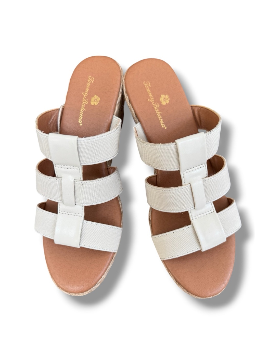 Tommy Bahama White/Beige Espadrille Wedge Slide Sandals with Triple Straps - Picture 2 of 8
